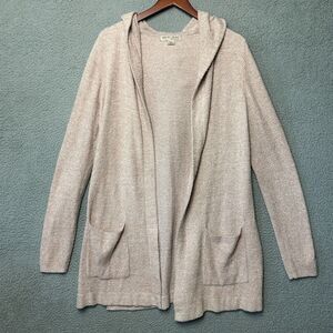 Barefoot Dreams Sweater Large Cardigan Pink Hood Long Line Open Front Cozy Chic